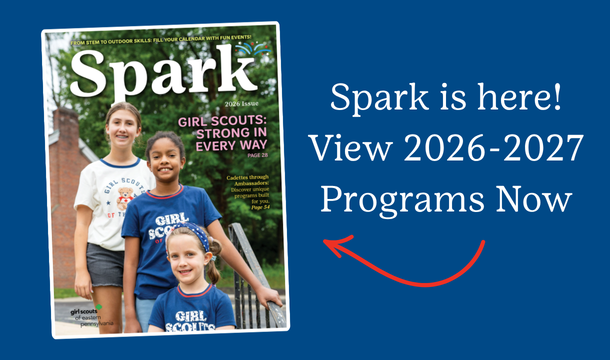 Thumbnail graphic of Camp Guide with group photos of girls and camp themed illustrations.