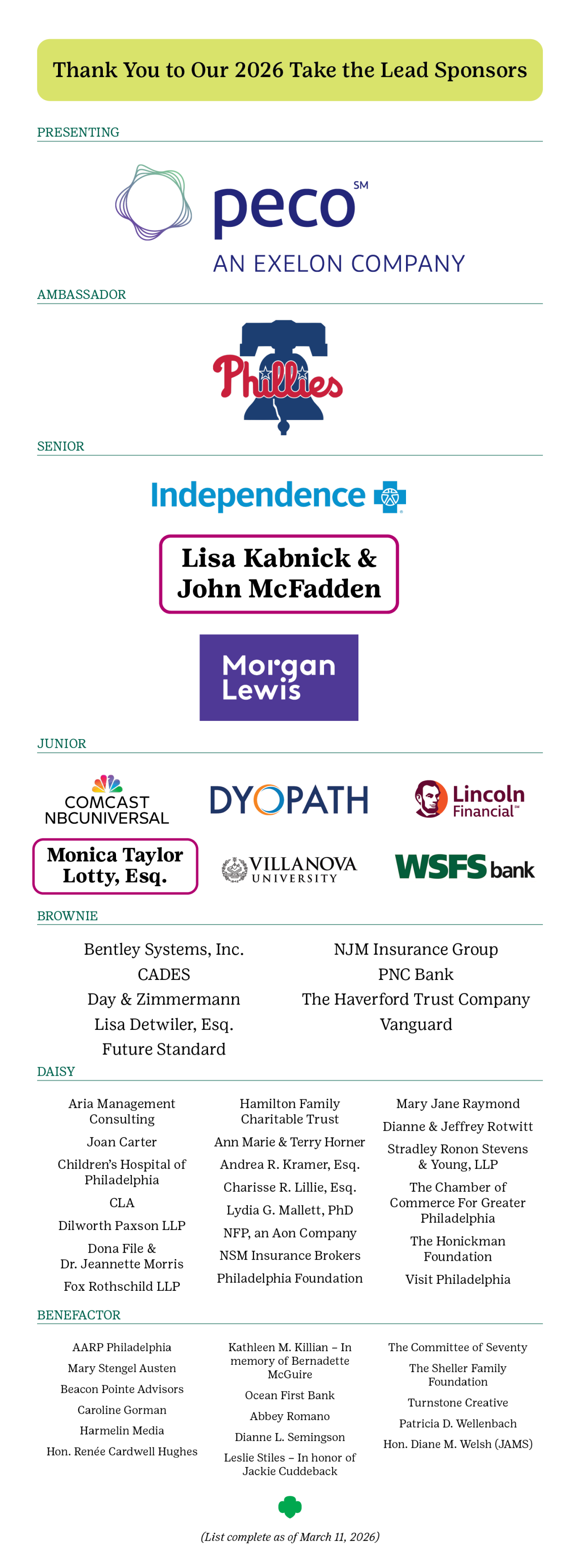 2026 Take the Lead Greater Philadelphia Sponsors